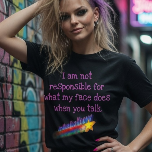 NOT RESPONSIBLE FOR MY FACE on model
